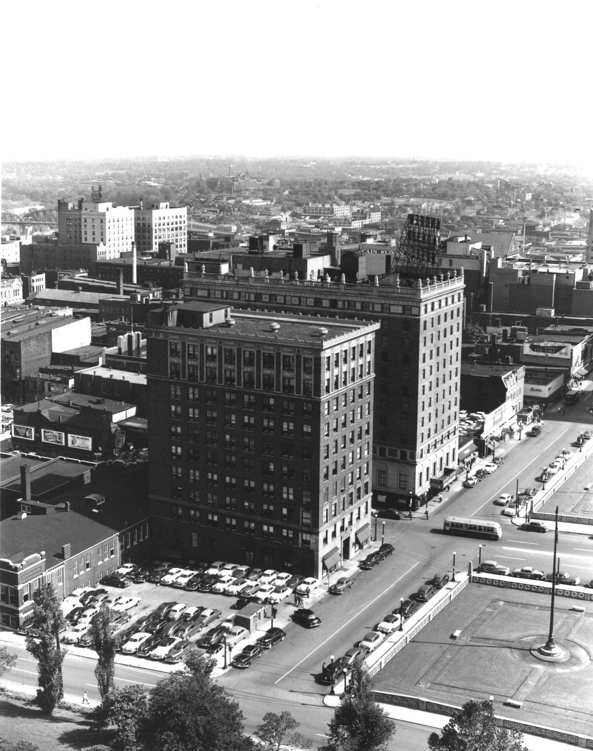 #15 Nashville, as seen from the top of the State Capitol, view southeast. Cotton States Building, Andrew Jackson Hotel, 1952