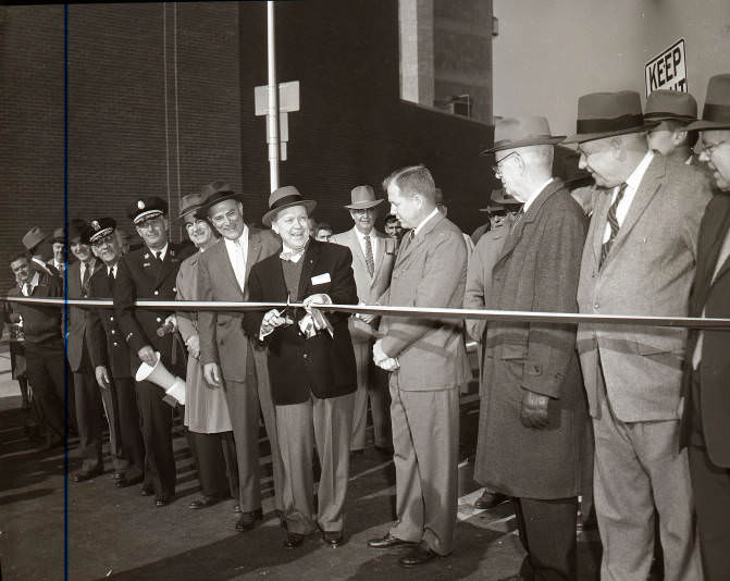 #63 James Robertson Parkway ribbon cutting ceremony with Mayor Ben West, Nashville, Tennessee, 1958