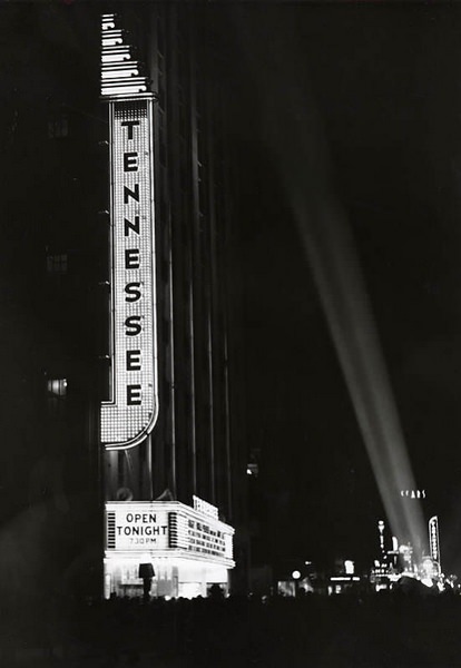 #126 Tennessee Theatre exterior, marquee and neon sign on opening night, 1952