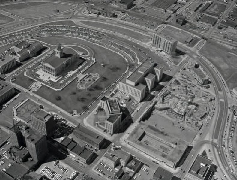 #33 Aerial view of Tennessee State Capitol in downtown Nashville, 1961