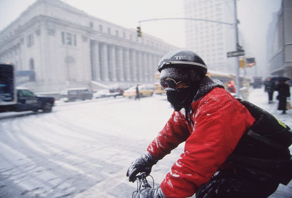 #36 Man Wearing Scarf on Face Riding Bicycle in Manhattan, New York City, 1996