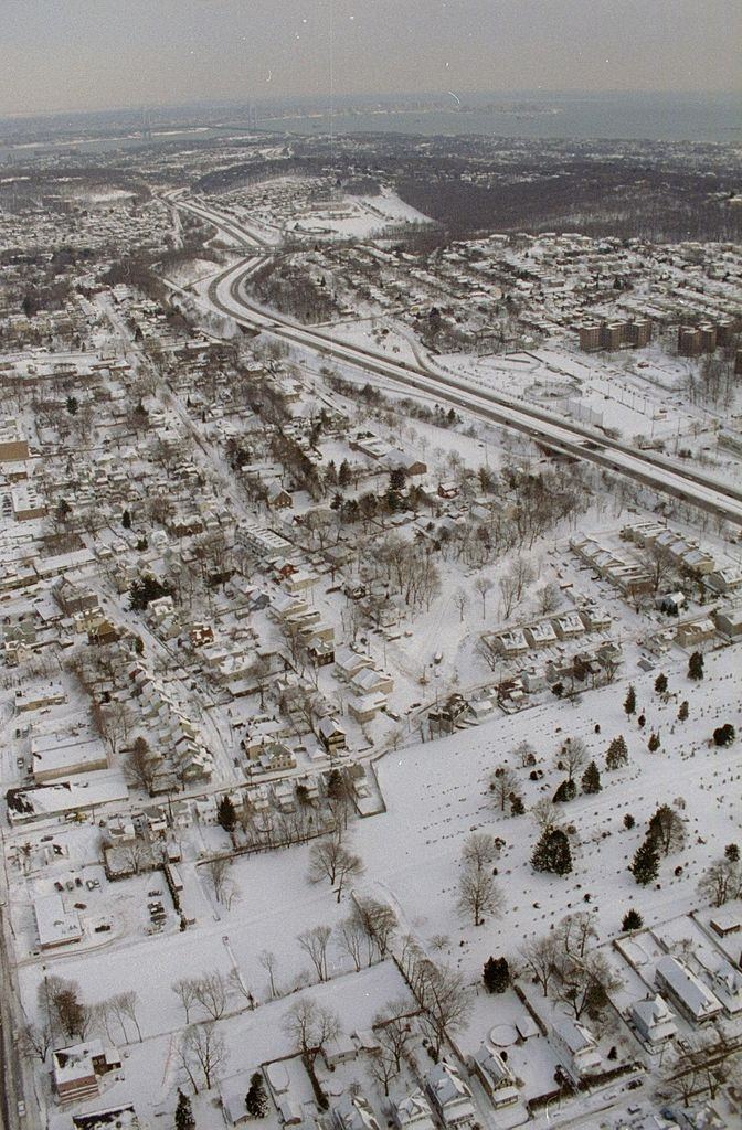 #78 Aerial of Staten Island after a blizzard.
