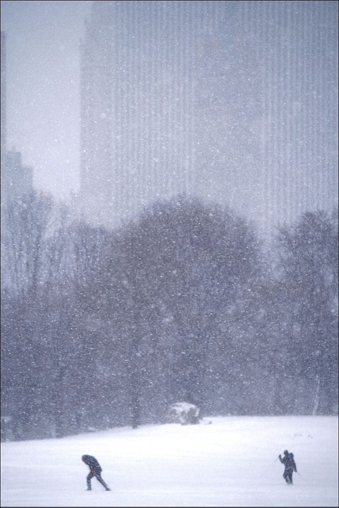 #88 Cross Country skiers cross the Sheep Meadow in Central Park during the Blizzard, New York,.
