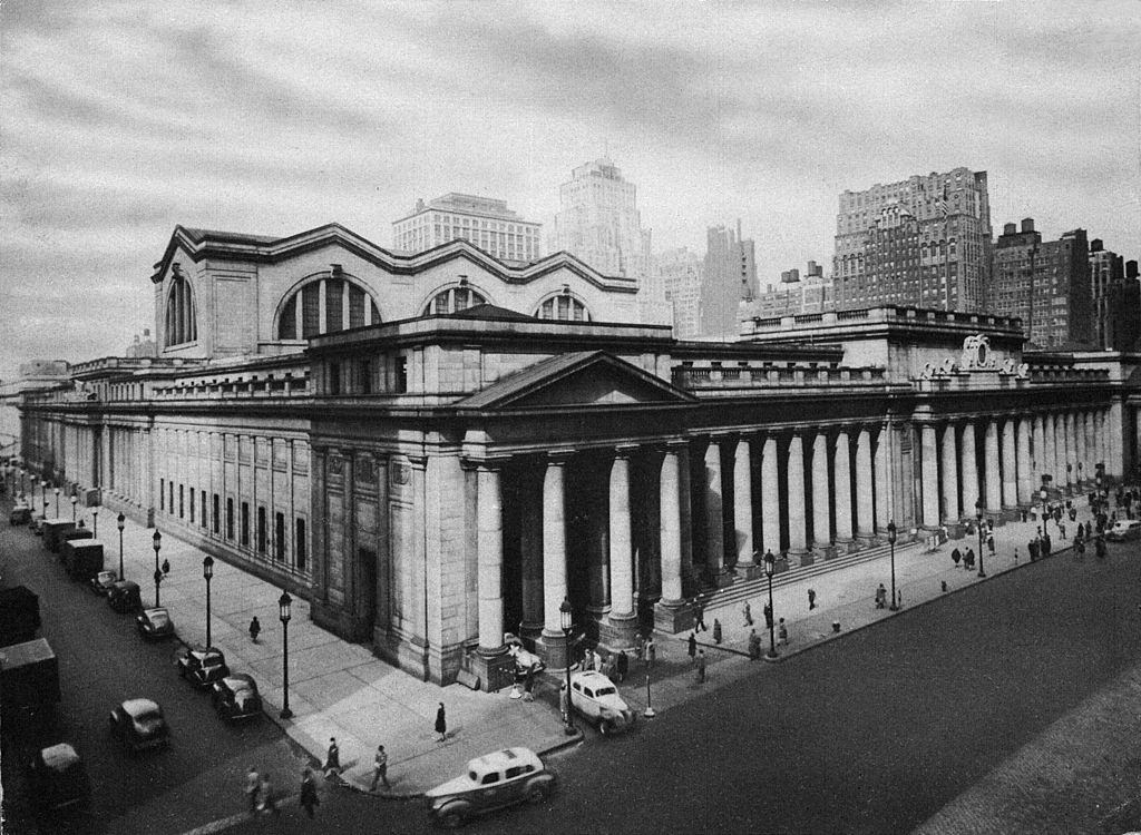 #28 Pennsylvania Station in New York pictured from the corner of Seventh Avenue, 1940