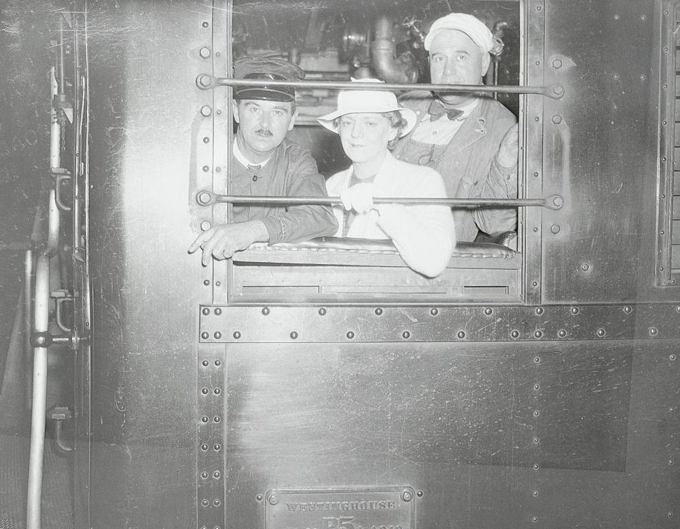 #32 Ethel Barrymore with Two Train Engineers, 1933
