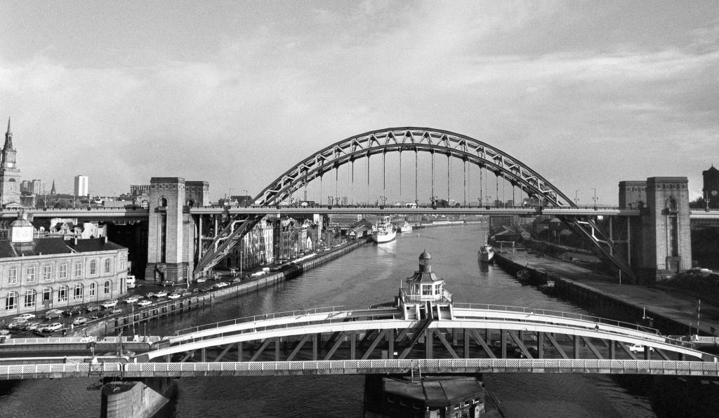 #101 A view from the high level bridge, looking over the Swing Bridge to the Tyne Bridge.