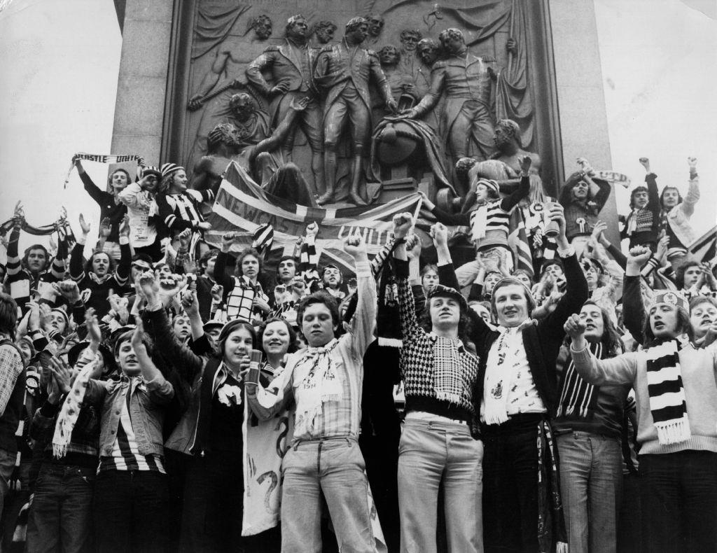 #107 A crowd of Newcastle United supporters in Trafalgar Square, London, 1972