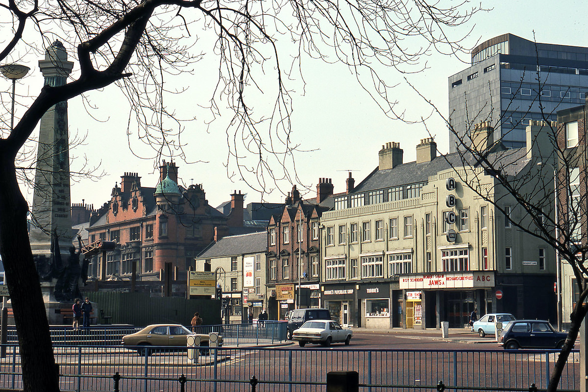 #3 A 1976 view of the Haymarket area of Newcastle. The ABC cinema is showing the new blockbuster film ‘Jaws’.