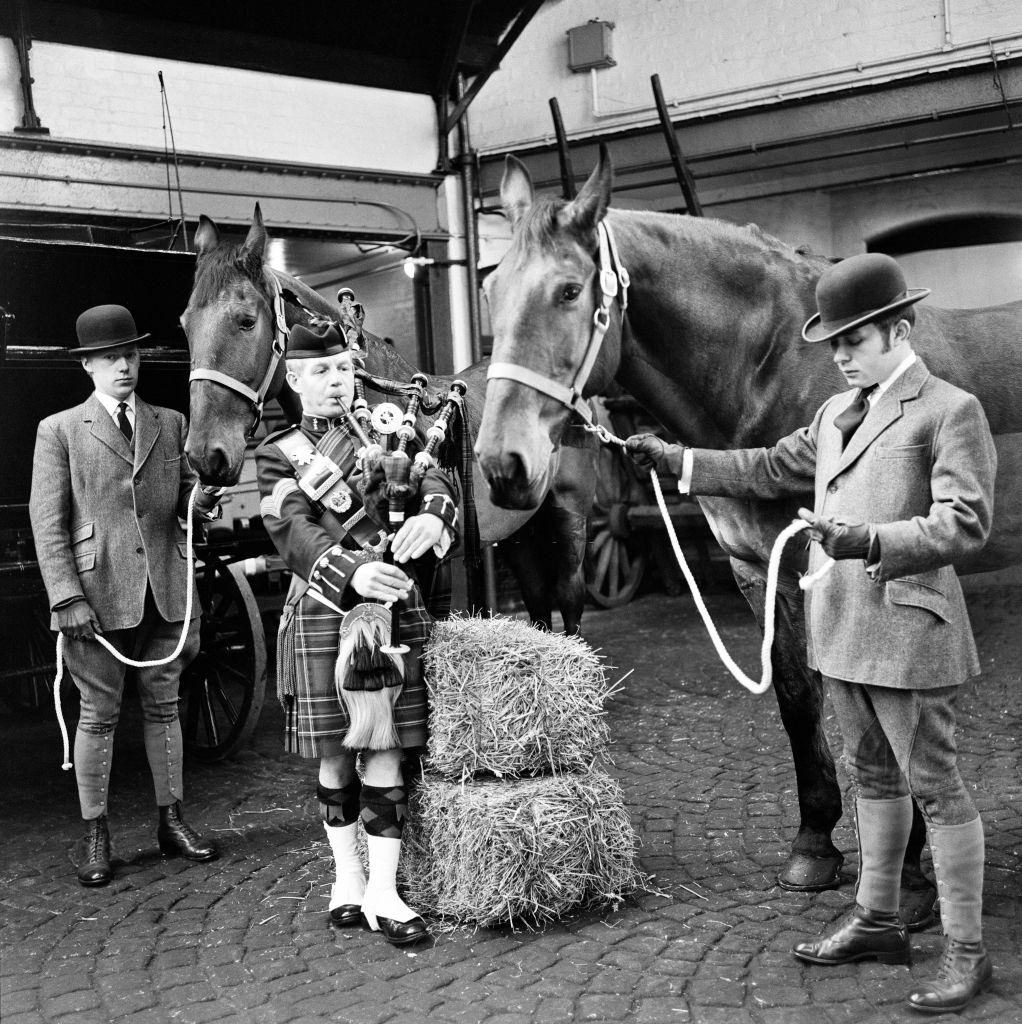 #86 Bagpipes played to horses, 1970
