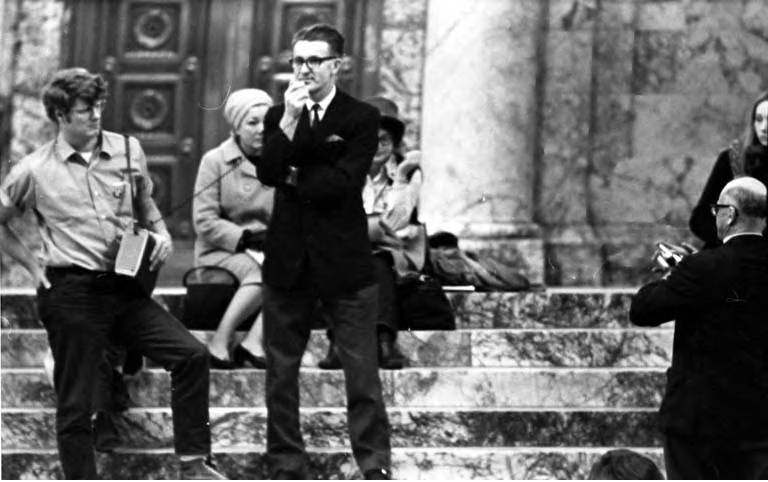 #10 Dr. A. Frans Koome speaking in the Washington State Capitol rotunda during abortion rights rally in Olympia, 1970