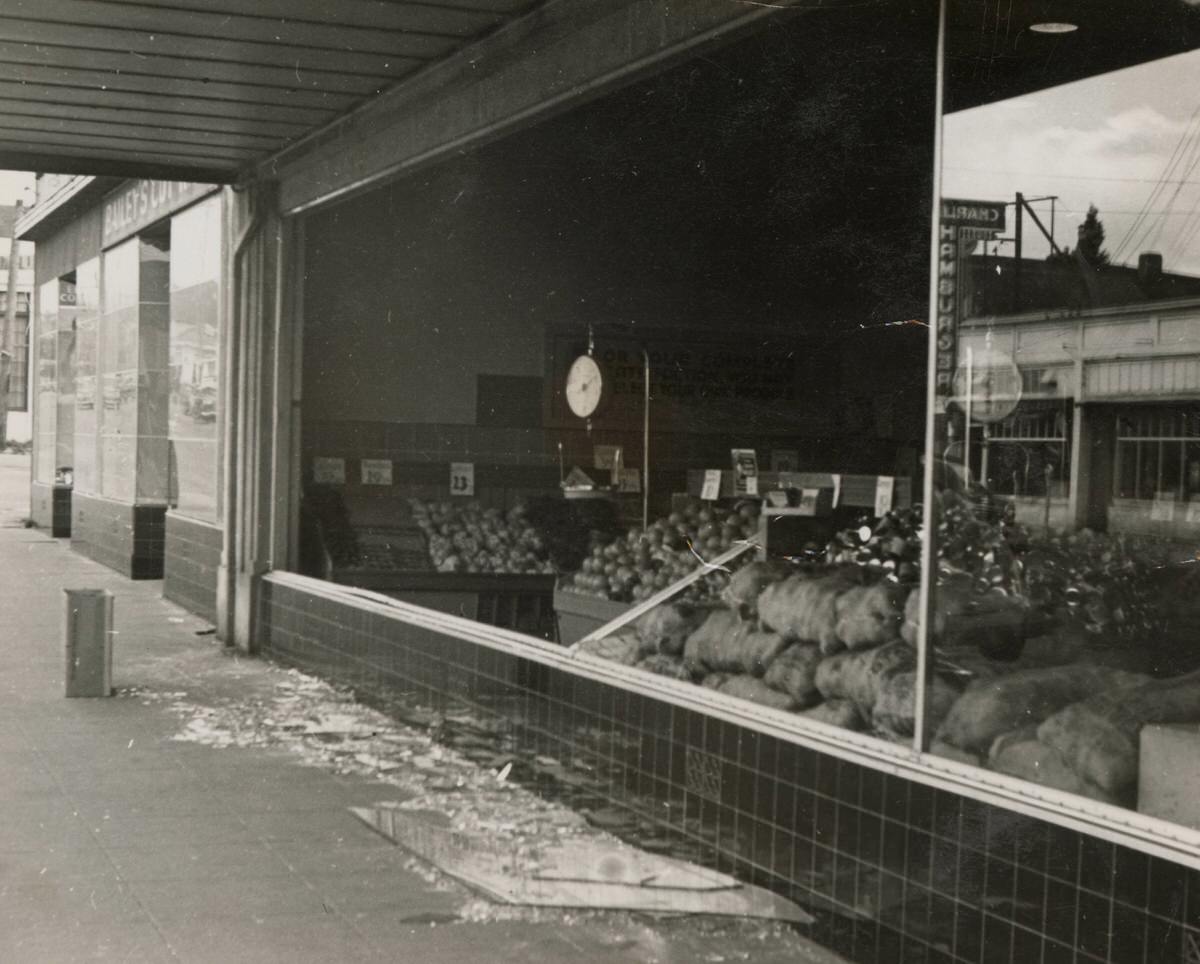 #12 Damage to a store in downtown Olympia after earthquake, 1949