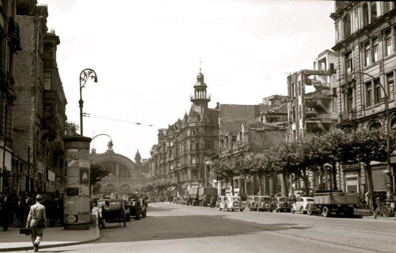 #16 Frankfurt am Main Hauptbahnhof at end of road, Frankfurt, 1947