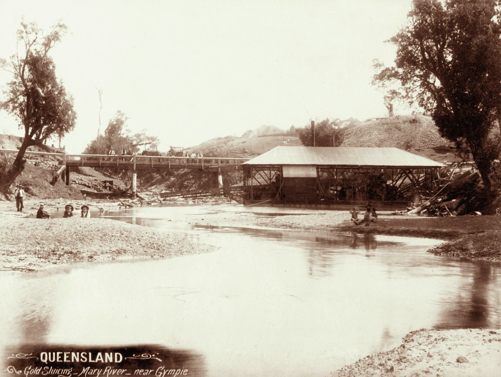 #118 Gold Sluicing, Mary River, near Gympie, 1896