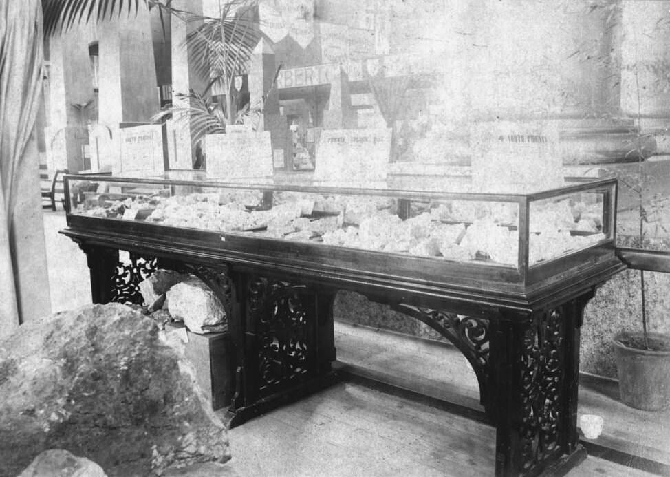 #119 Case of rich gold specimens from Gympie, Queensland International Exhibition, Brisbane, 1897