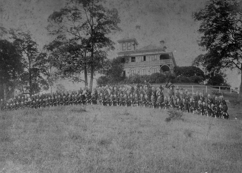 #168 The Queensland Scottish Corp in front of Fernberg, Brisbane, 1887