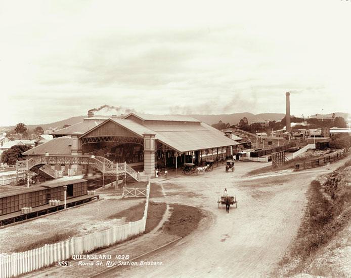 #34 Roma Street Railway Station looking towards Mt Coot-tha, Brisbane, 1898