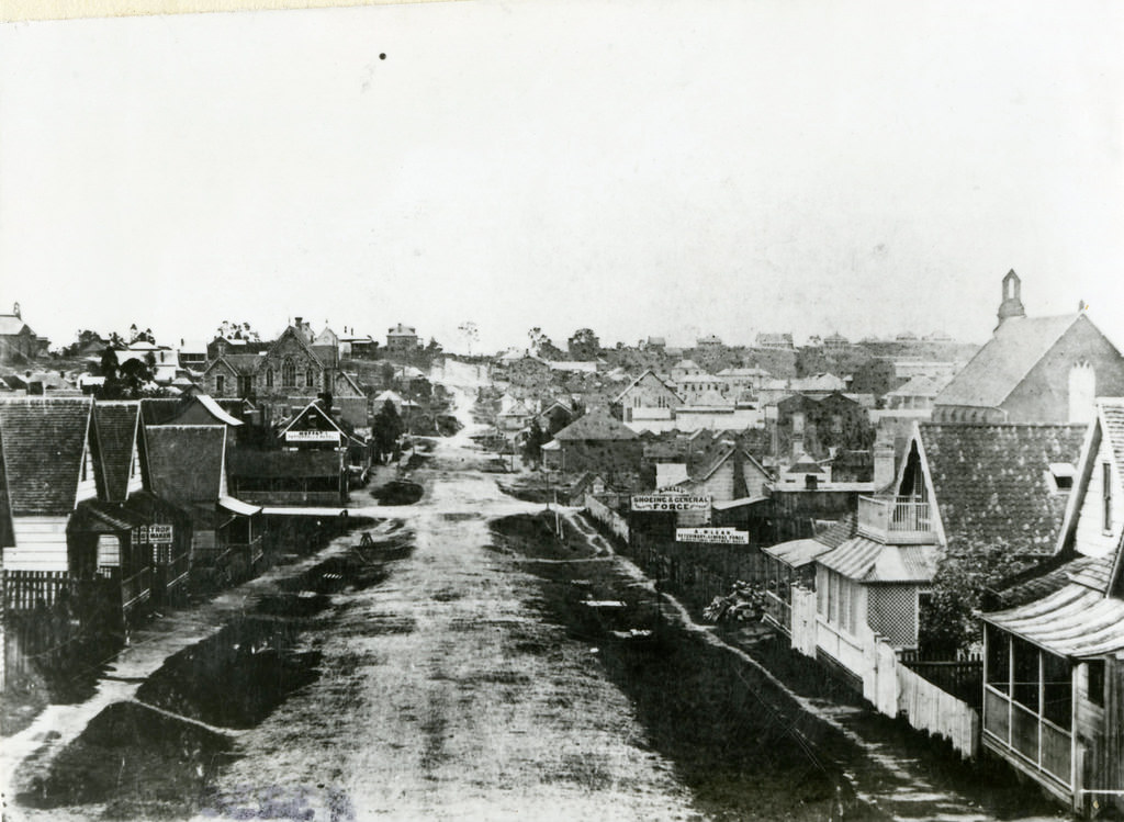 #59 Adelaide St From George St. The Methodist Church is on the right 1865