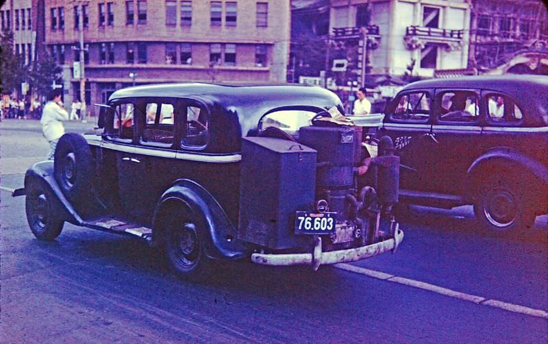 #110 Tokyo. Coal-burning car, 1950
