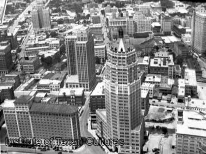 #110 Aerial view of Smith-Young Tower, Plaza Hotel, and surrounding buildings, San Antonio, 1930