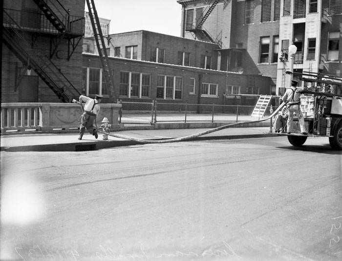 #176 San Antonio firemen in drills at Central Fire Station, 1937