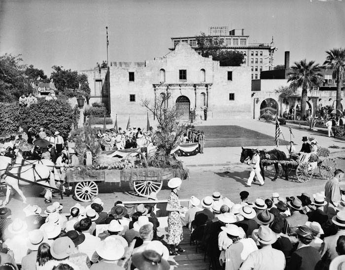 #183 Horse-drawn floats in the 1937 Battle of Flowers Parade, 1937