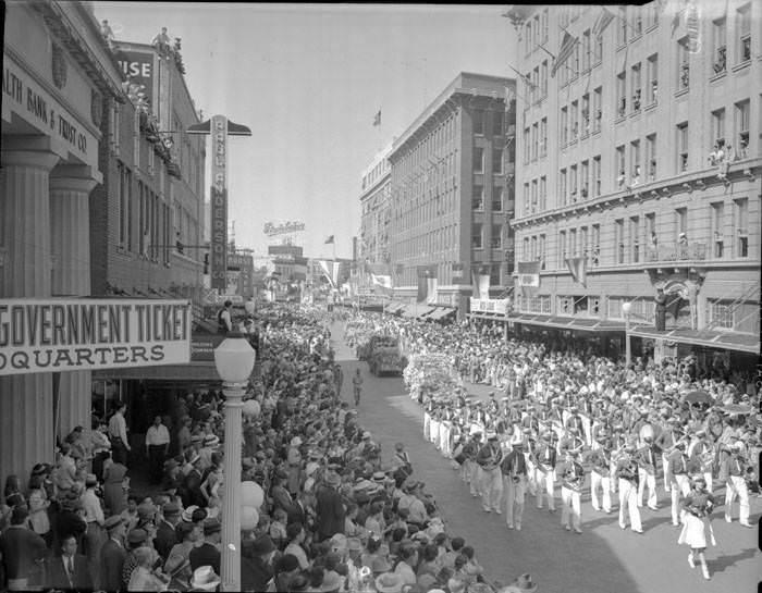 #211 Battle of Flowers parade on Broadway, 1939