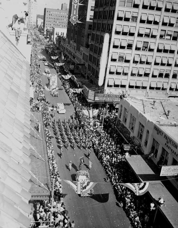 #6 Looking east down Houston Street at the Battle of Flowers Parade, 1939