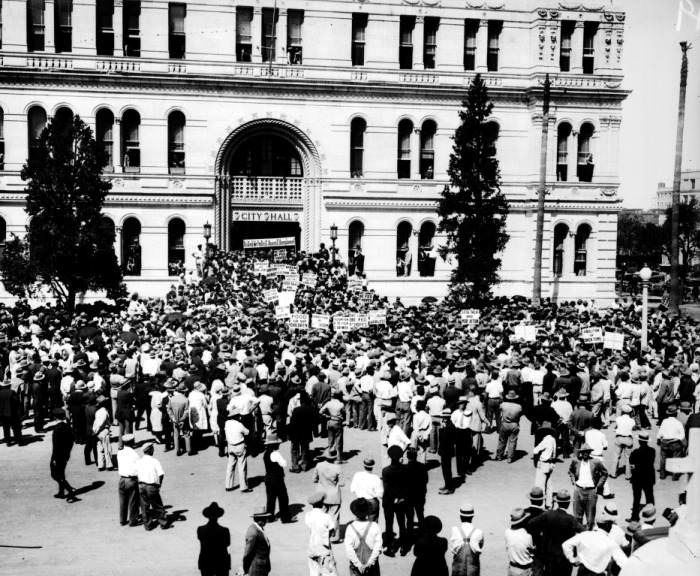 #9 Demonstration of unemployed workers outside City Hall, 1930