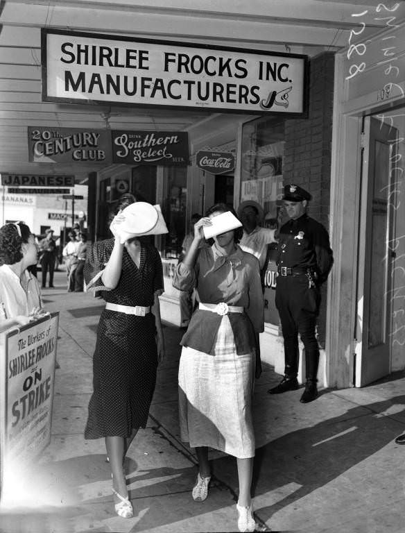 #19 Strike pickets outside of Shirlee Frock, 109 S. Pecos Street, 1937