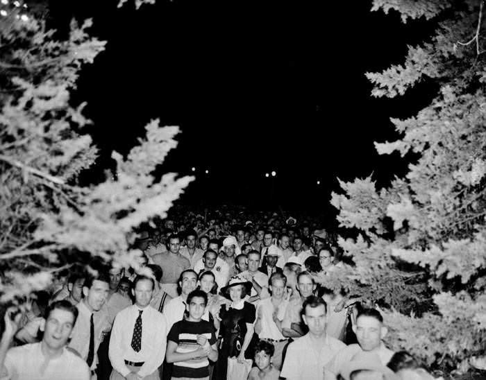 #23 Protestors and spectators outside Municipal Auditorium before beginning of Communist rally, San Antonio, 1939