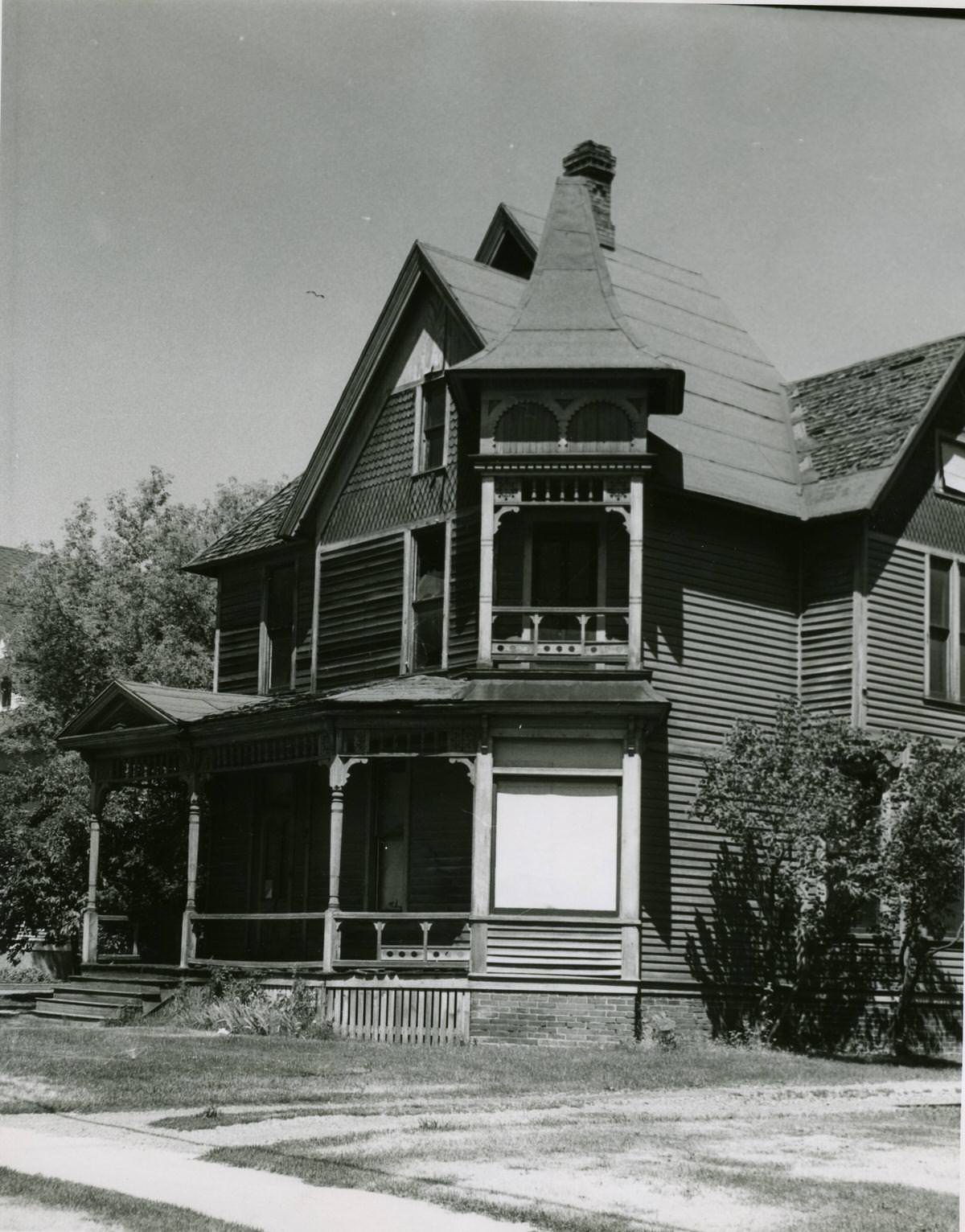 #5 Three-story wooden house with gingerbread trim on corner and porch in 2nd Avenue, Spokane, 1968