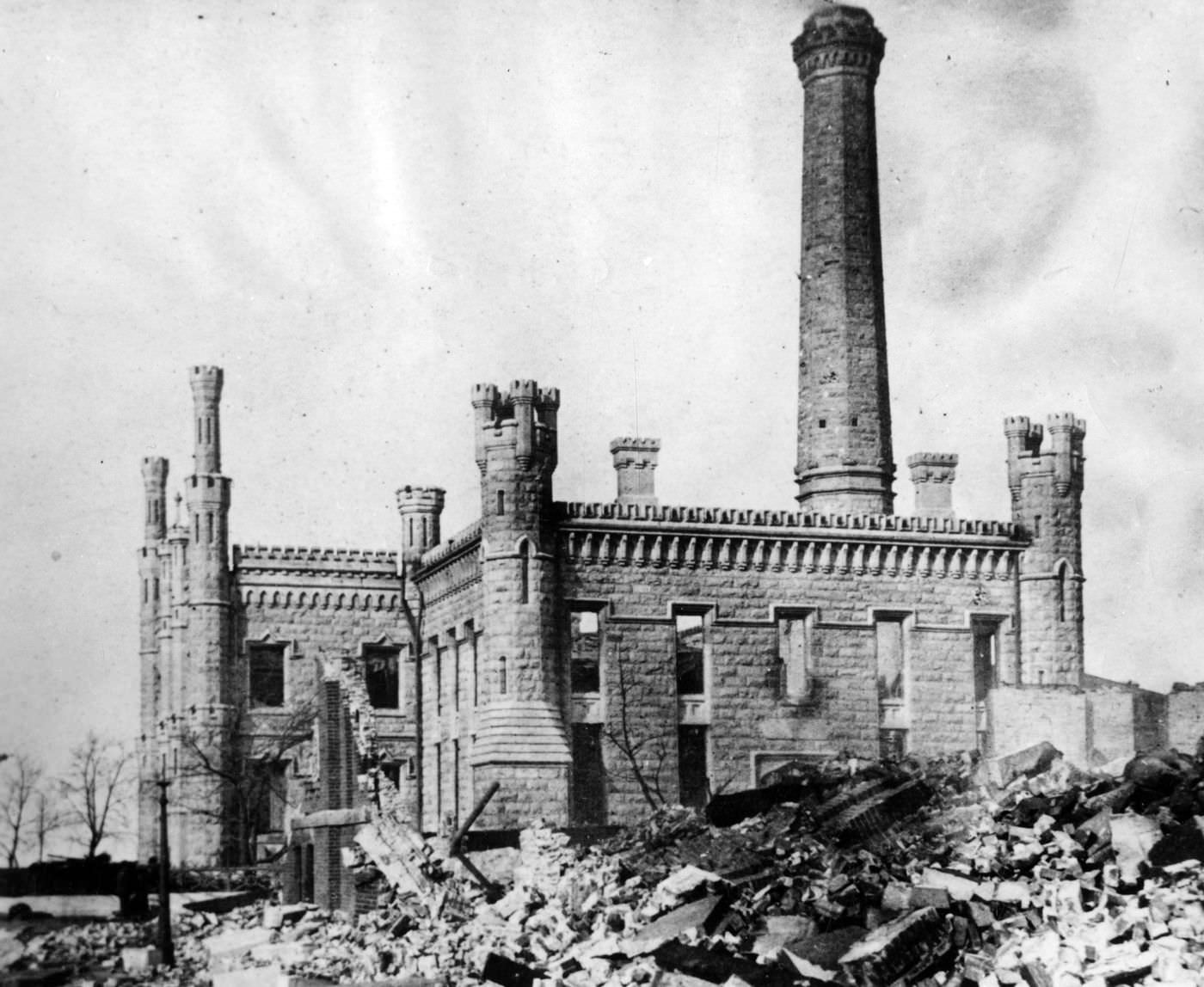 #22 The view looking north shows the Pumping Station after the Great Chicago Fire of 1871.