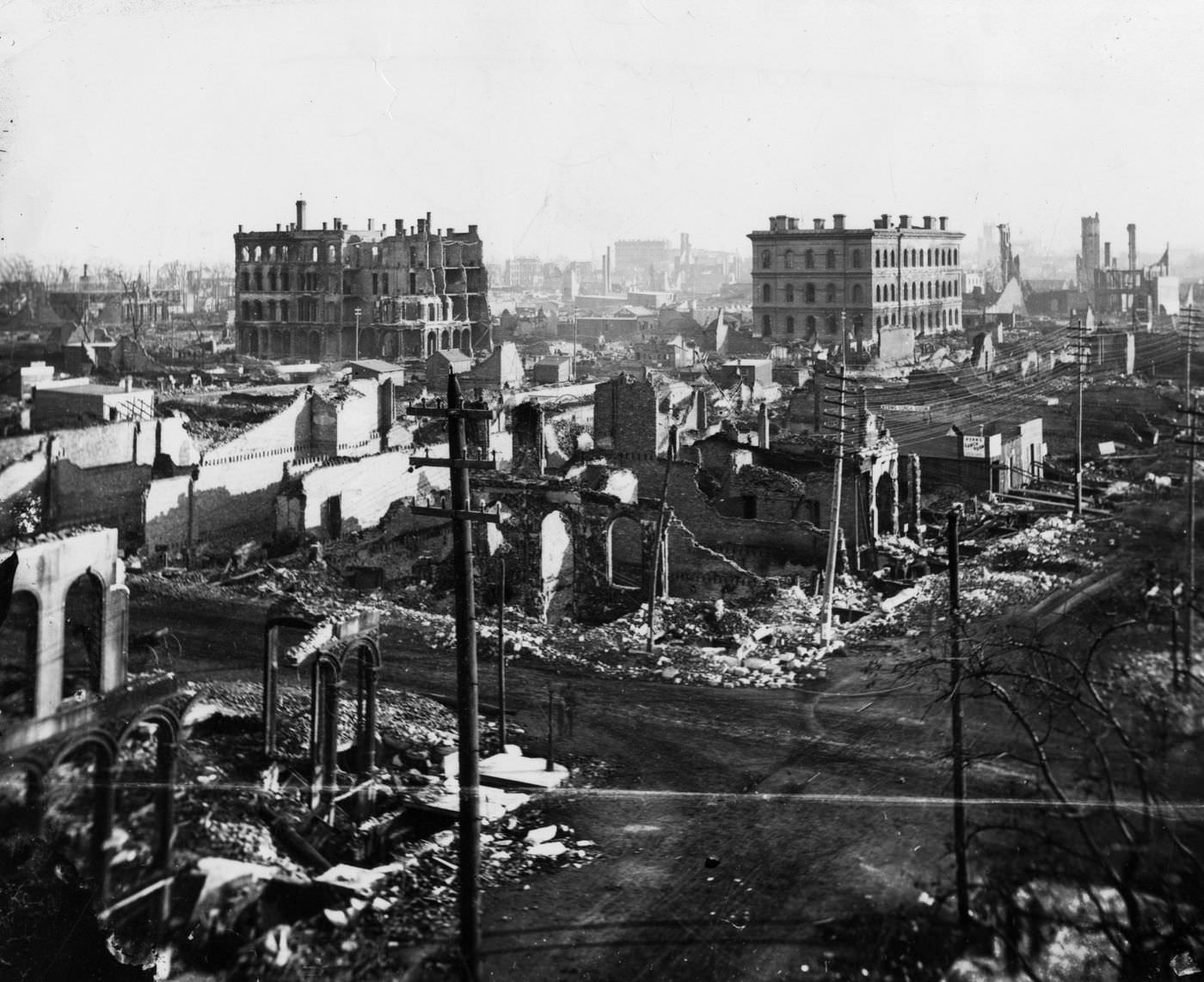 #41 The view of the ruins of the Courthouse and City Hall after the Great Chicago Fire in 1871.