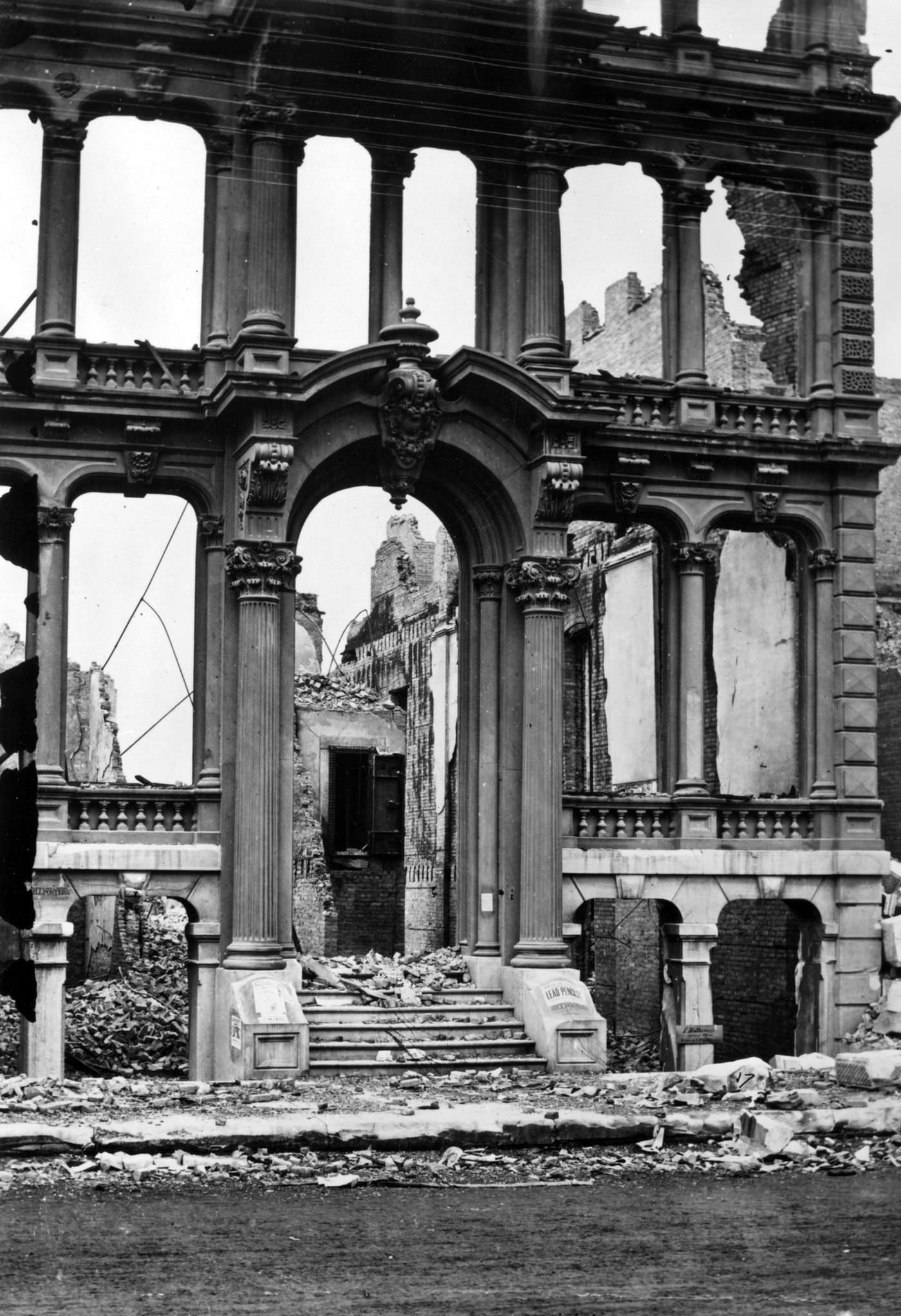 #46 Ruins of the old Farewell (also sometimes spelled Farwell) Building on Washington Street after the Great Chicago Fire in 1871.