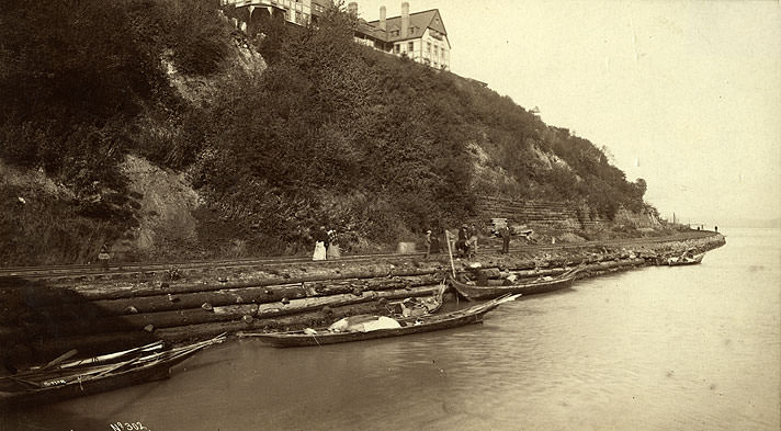 #42 Puyallups and Canoes by Railroad Tracks Along Commencement Bay, Below Tacoma Hotel, Tacoma, 1886