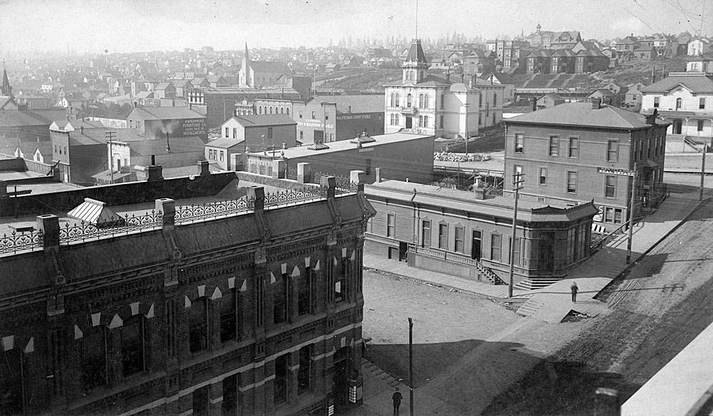 #60 Tacoma, looking west toward County Courthouse, 1885