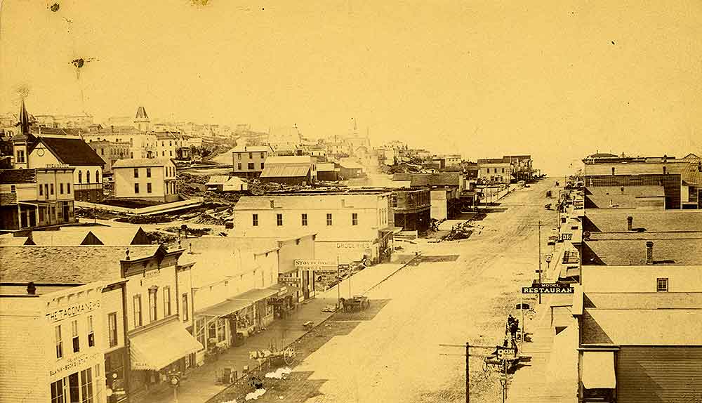#65 Pacific Looking North from 12th, Svea Hotel, 1102-1104 Railroad Street, Tacoma, 1887