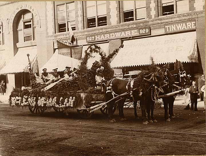 #107 Parade Float on Pacific Avenue, Tacoma, 1900