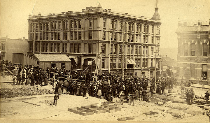 #81 Laying Cornerstone for Gross Building, Ninth and Commerce, Tacoma, 1889