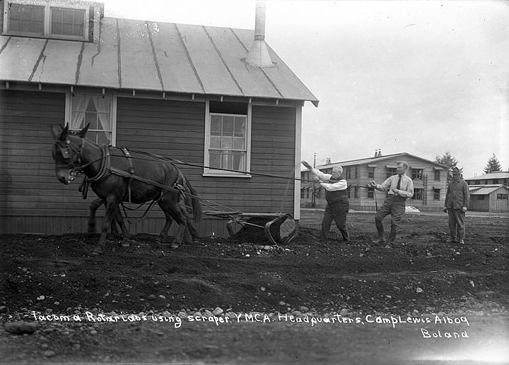 #48 Tacoma Rotarians Using Scraper, Y.M.C.A. Headquarters, Camp Lewis, 1918