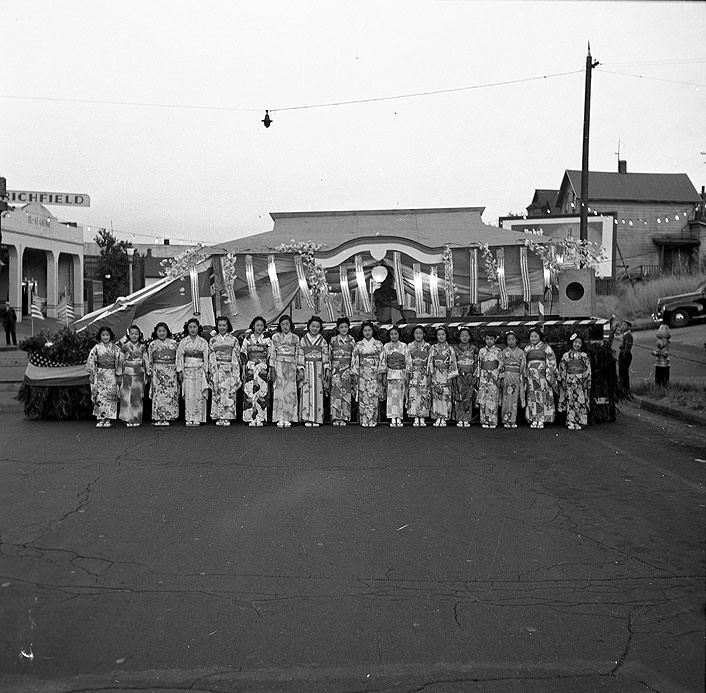 #17 Japanese American Girls in Kimonos Attend Street Dance, Tacoma, 1940
