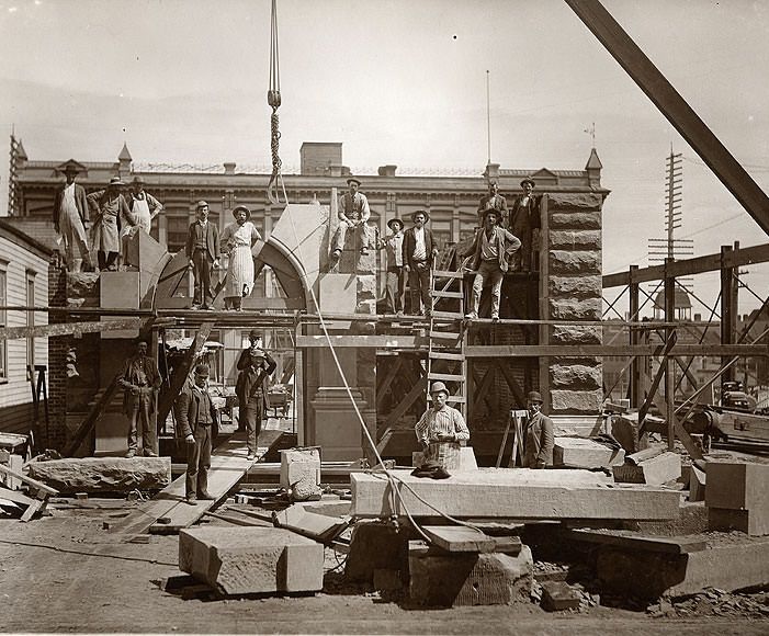 #118 Stone Masons at Building Construction Site, Tacoma, 1890