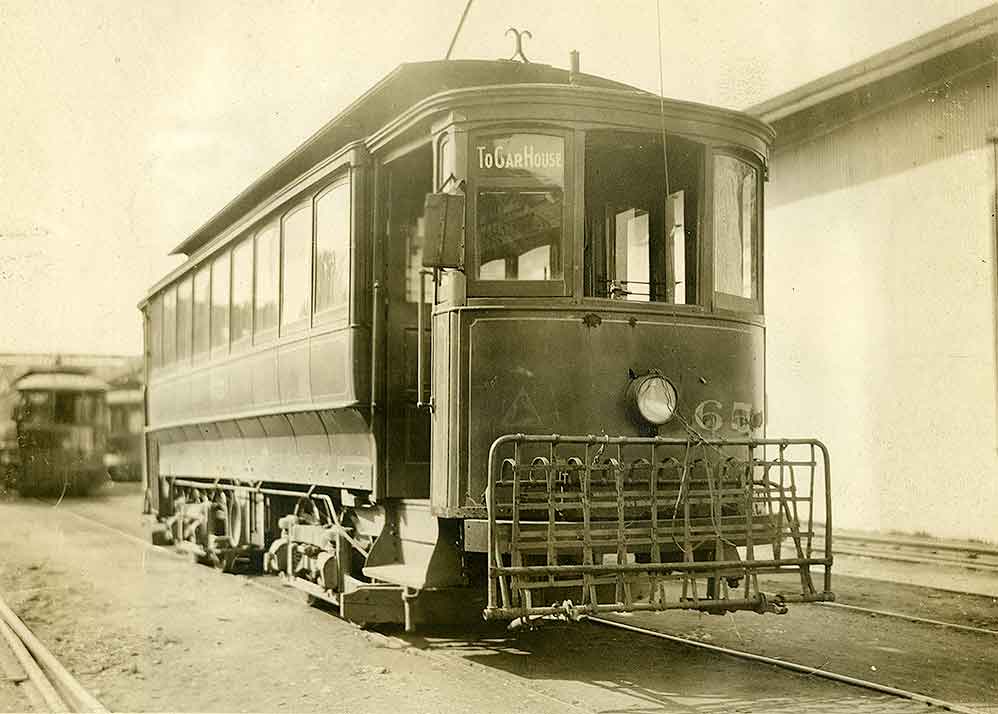 #141 Tacoma Railway and Power Company streetcar No. 65 empty and out of service in the Puyallup yard at 24th Street, 1903