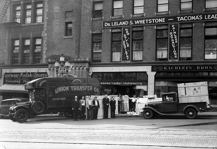 #58 Almog Music Co. [Unloading pianos in front of the store, Tacoma, 1934