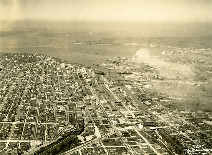 #59 Tacoma, WA Aerial View Looking Northwest Over Downtown, Residential Areas and Tideflats, 1935