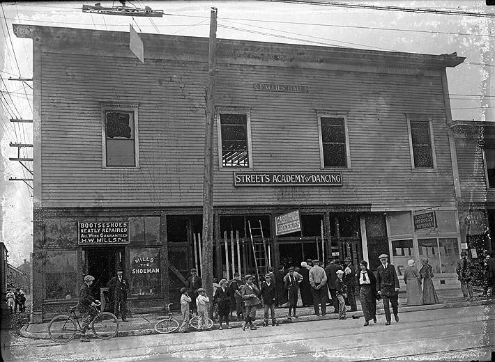 #171 Group of Men and Women Outside of Pallies Hall, 768 1/2 South Thirty-eighth Street, Tacoma, 1914