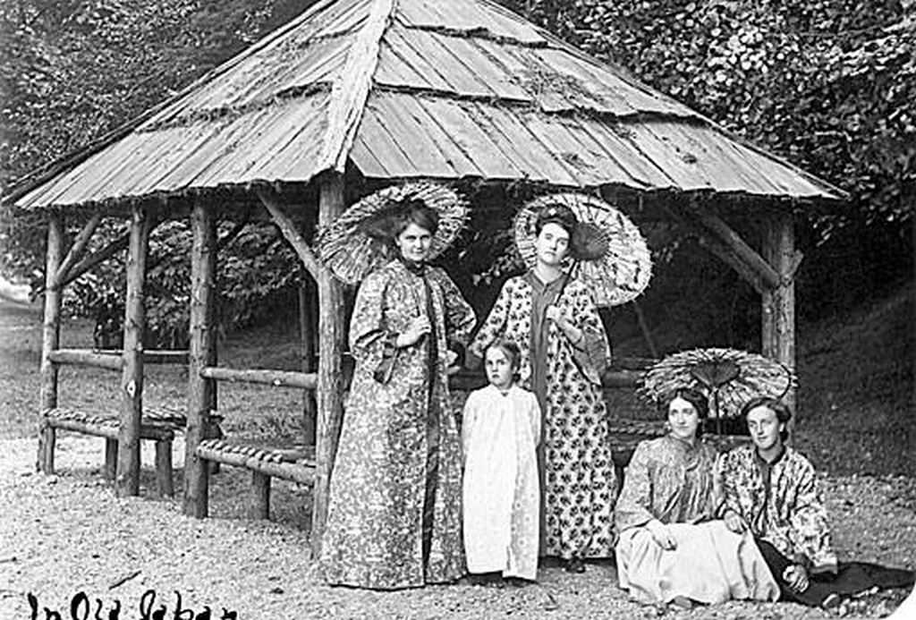 #166 Women in Japanese costume in Point Defiance Park, Tacoma, 1905