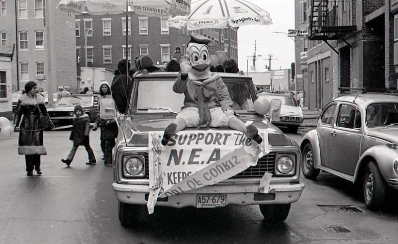#38 Donald Duck rides on hood of car in North End Christmas Parade