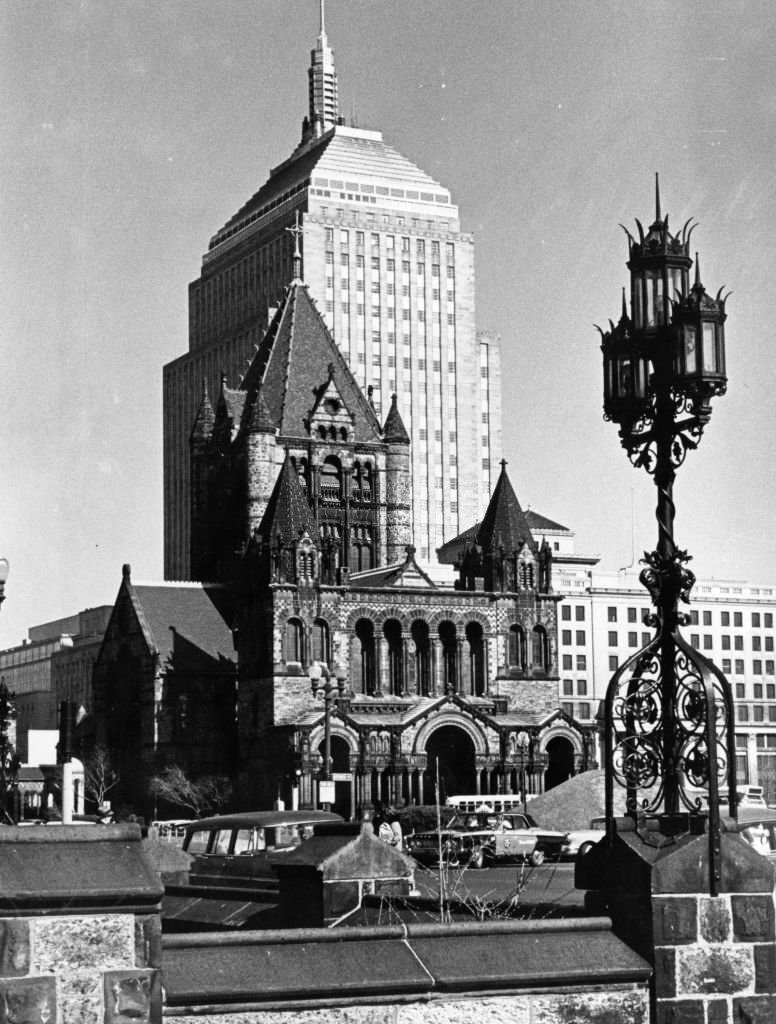 #129 Trinity Church and the old John Hancock Building in Copley Square in Boston on April 4, 1964.
