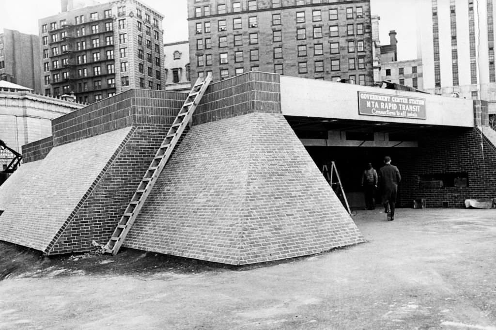 #152 The exterior of the Government Center MBTA stop in Boston on Jan. 2, 1963.